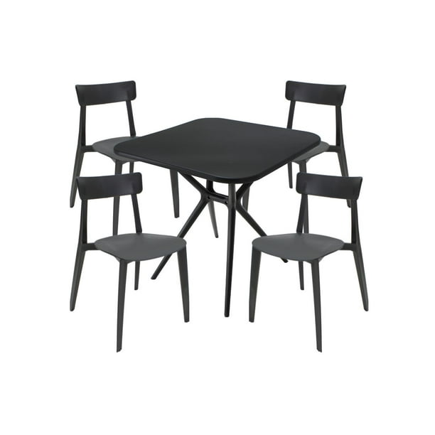 CONJUNTO DE EXTERIOR MESA LODI NEGRO Y SET DE 4 SILLAS BRIANZA NEGRO