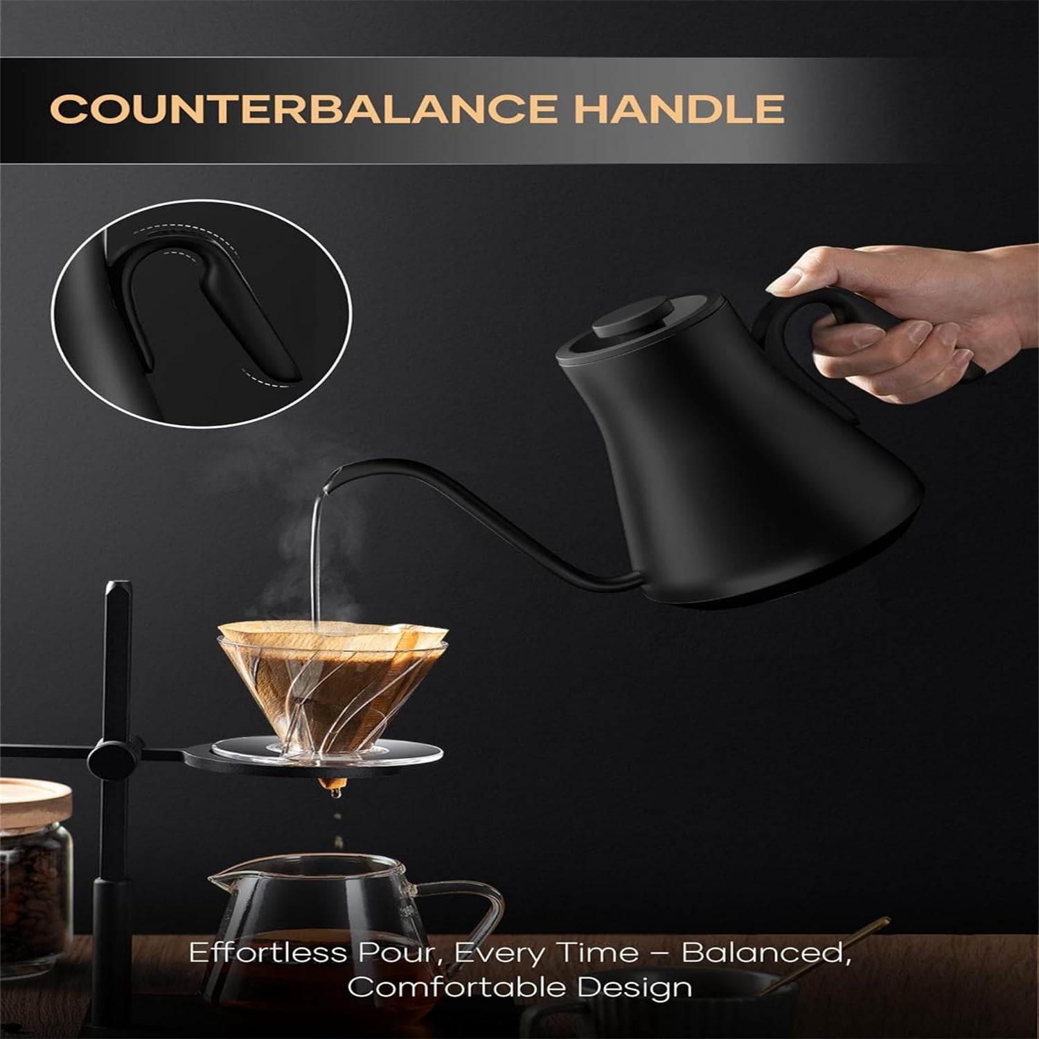 Electric Kettle, Gooseneck Electric Kettle, ±1℉ Temperature Control, Stainless Steel Inner, Quick Heating, for Pour Over Coffee, Brew Tea, Boil Hot Water