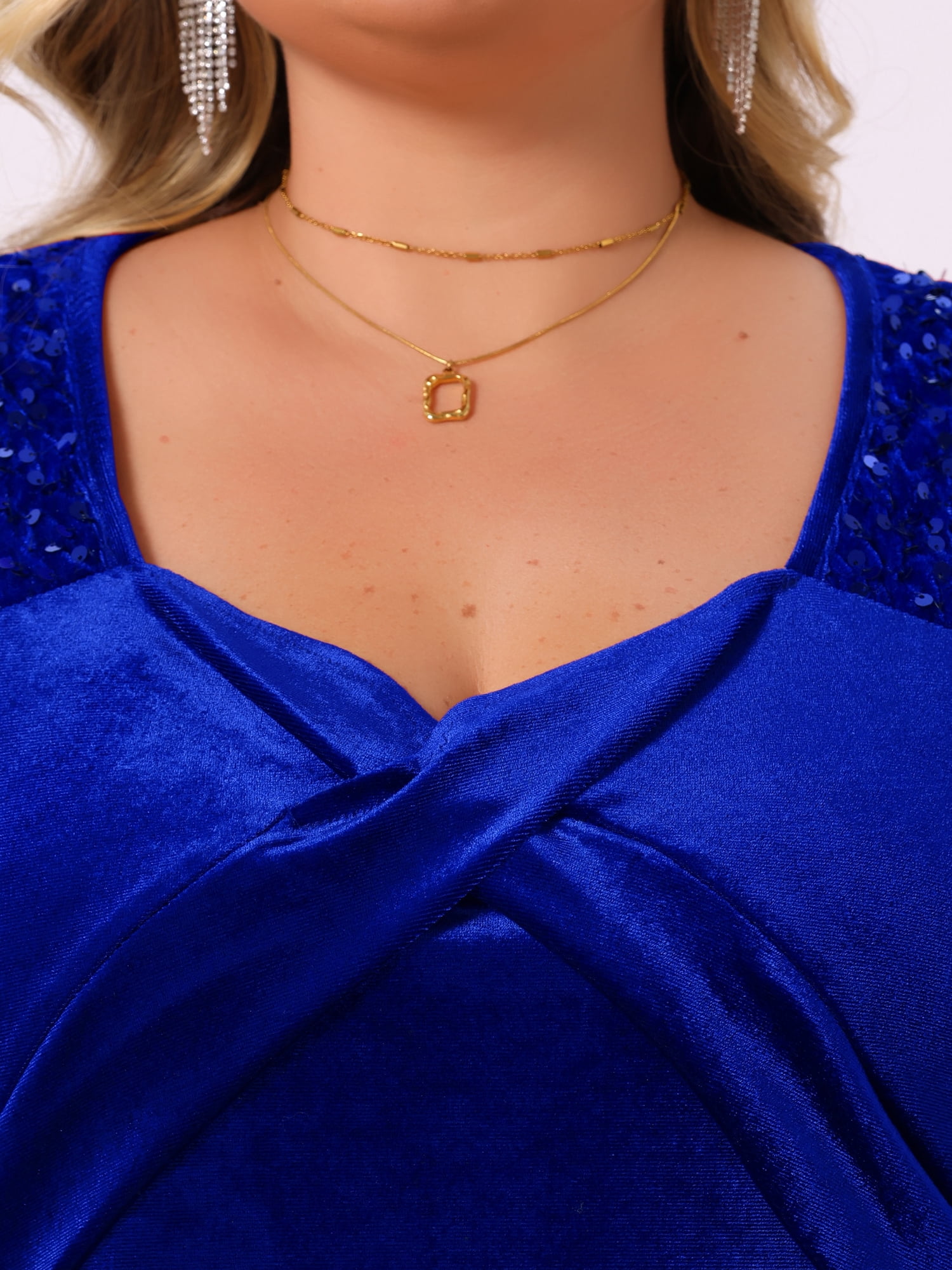 DARING DIVA Plus Size Velvet V Neck Sequin Sleeve High Low Hem Dress 3X Royal blue