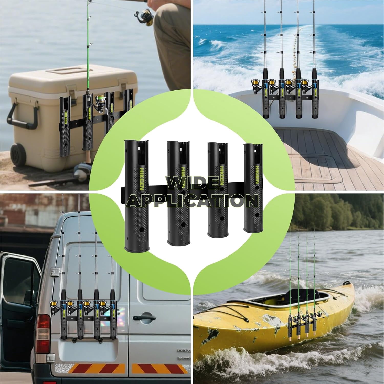 Adoreal Adjustable Fishing Rod Holder, 4 Tube Fishing Pole Holders Wall-Mounted Rod Rack for Boat Kayak Golf Cart Garage Crate Cooler Wagon RV
