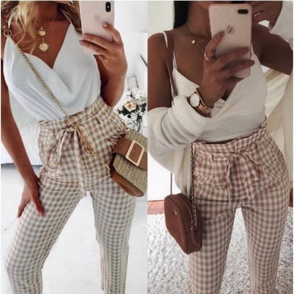 Women's Casual Pencil Pants Plaid Pants