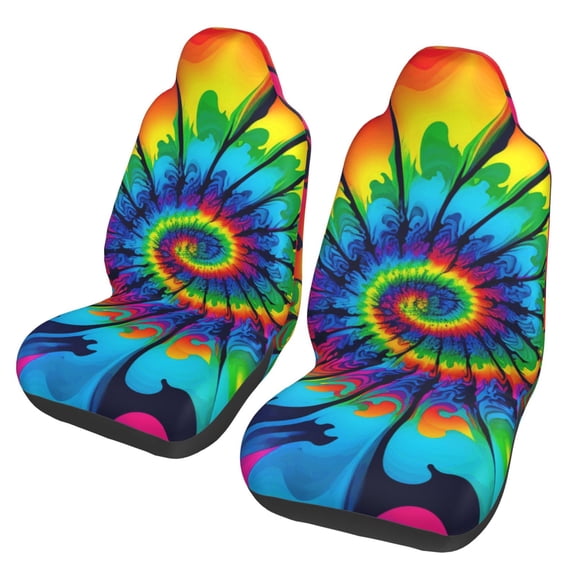 Universal Fit Car Seat Covers, Set of 2, Breathable Bucket Seat Protectors for Cars, SUVs, Trucks, Vans, Tie Dye Psychadelic Cool Art