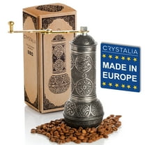 Crystalia Coffee Grinder, Refillable Turkish Style Mill with Adjustable Grinder, Manual Coffee Mill with Handle, Antique Grinder Metal with Hand Crank, Adjustable Coarseness (Antique Silver)