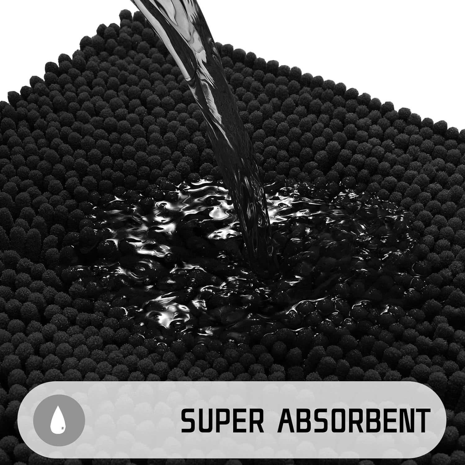 Chenille Bathroom Rug, 24x17, Extra Soft Absorbent Bath Rugs, Non-Slip, Bath Mats for Bathroom Floor, Water Absorbent, Machine Washable, Plush Bathroom Mat for Tub and Shower, Black