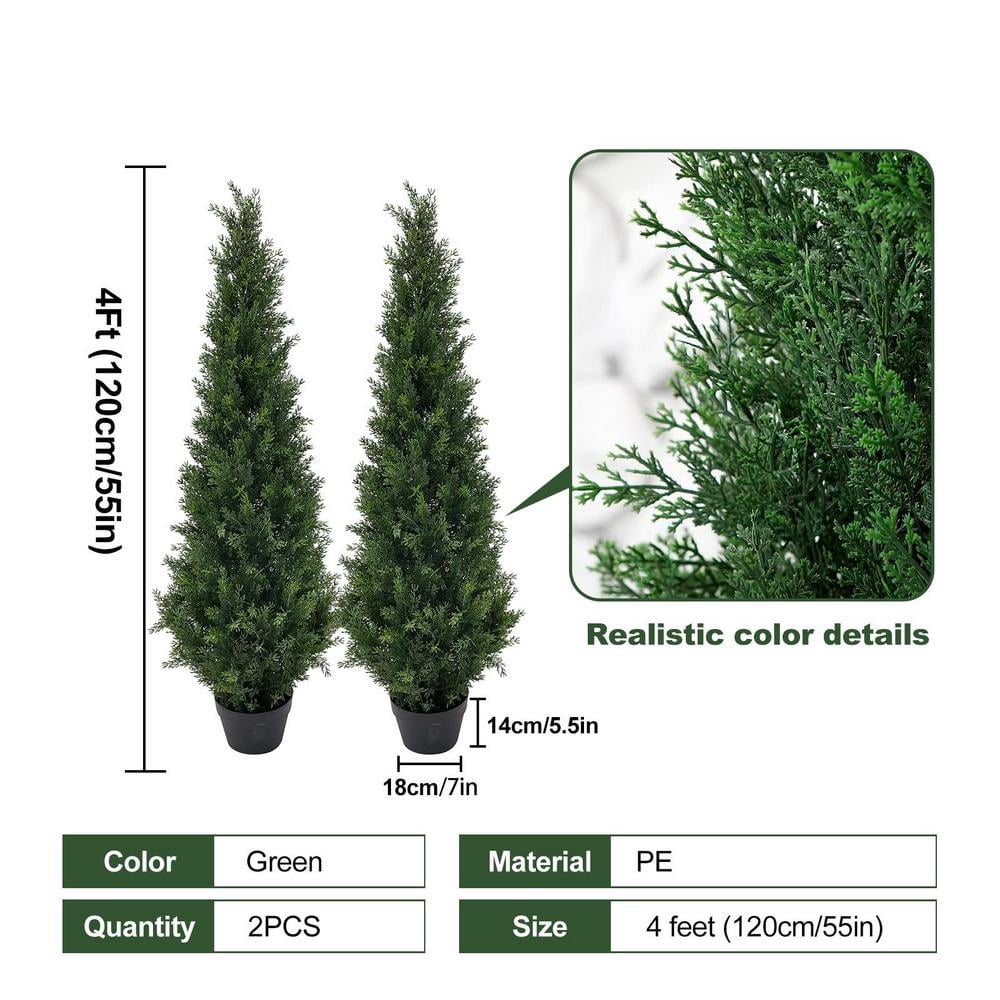 WZTO 2PCS 4FT Outdoors Potted Fake Cypress Trees Faux Evergreen Plants Artificial Topiaries 2pcs Faux Pine Tree Faux Cedar Pines for Housewarming effectual