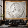 thumbnail image 6 of White Horse Bas Relief in Ornate Oval Frame, Serene Vintage for Horse Lovers, Equestrian Wall Art, Housewarming Gift, Tapestry Wall Hanging for Bedroom and Dorm, 6 of 7