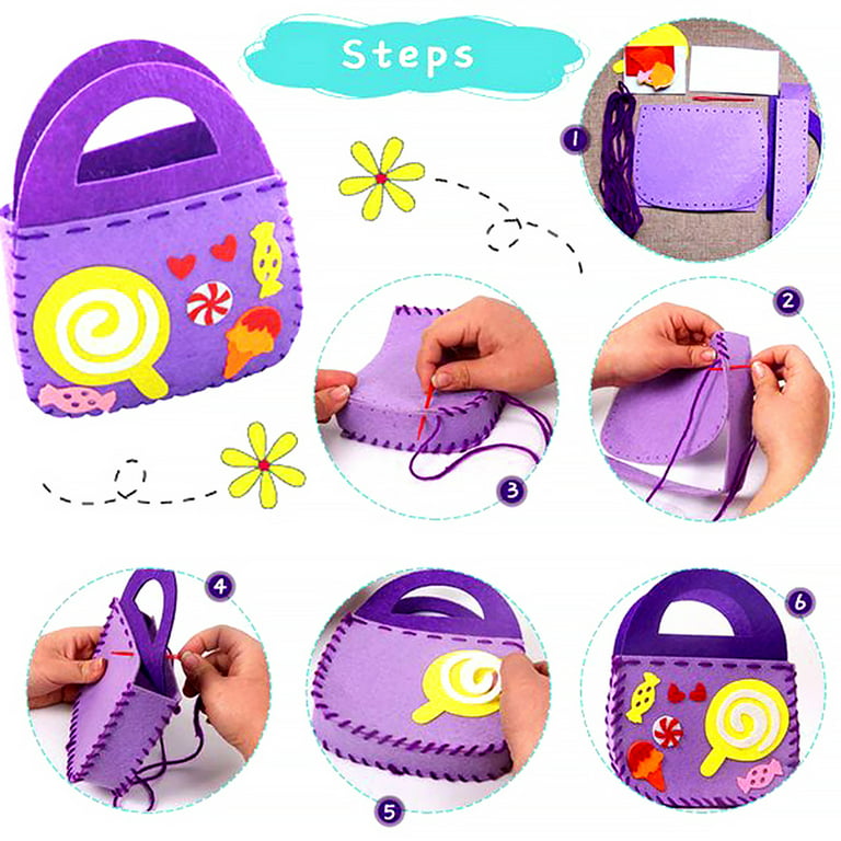 Lieonvis 8 Pieces Kids Sewing Bags Kits Crafts Set Sewing Purses Kits  Fabric Hand Crafts Sewing Kit,Learn to Sew Educational Toys,Kids Sewing  Crafts Supplies,Girls Craft Gifts DIY Craft 