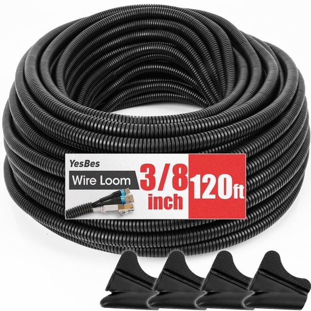 Tubo corrugado partido para cables YesBes de 120 pies y 3/8" negro