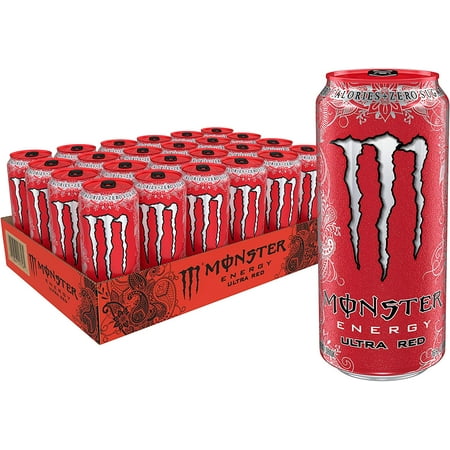 (24 Cans) Monster Energy Drink, Ultra Red, 16 fl