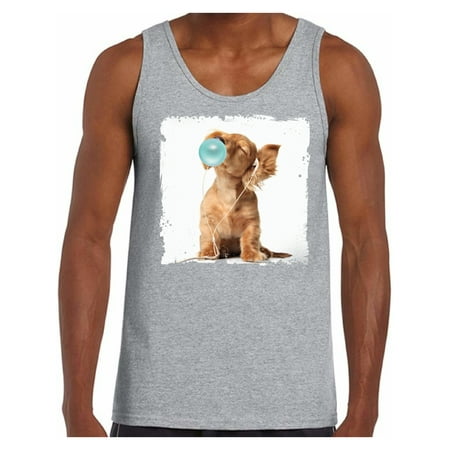 Blue Dog Head Awkward Styles Baby Animal Tank Top for Men Puppy with Blue Gum T Shirt Animal Men Shirt Funny Animal Gifts Puppy Clothing Dog Tank Top Men Shirt Dog Tank Top Puppy Chewing Blue Gum Cute Blue T Shirt ()