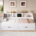 thumbnail image 3 of Euroco Wood Twin to King Size Captain Bed with Trundle and Drawers, Storage Platform Bed with Bookcase and USB Charging Station, White, 3 of 12