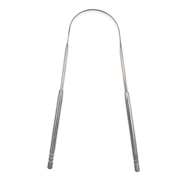 Limpia Lenguas de Acero Inoxidable, Herramienta Dental para Higiene Bucal, Elimina Mal Aliento y Saburra Lingual, Diseño Ergonómico y Fácil de Usar, Color Plateado, Ideal para Adultos.