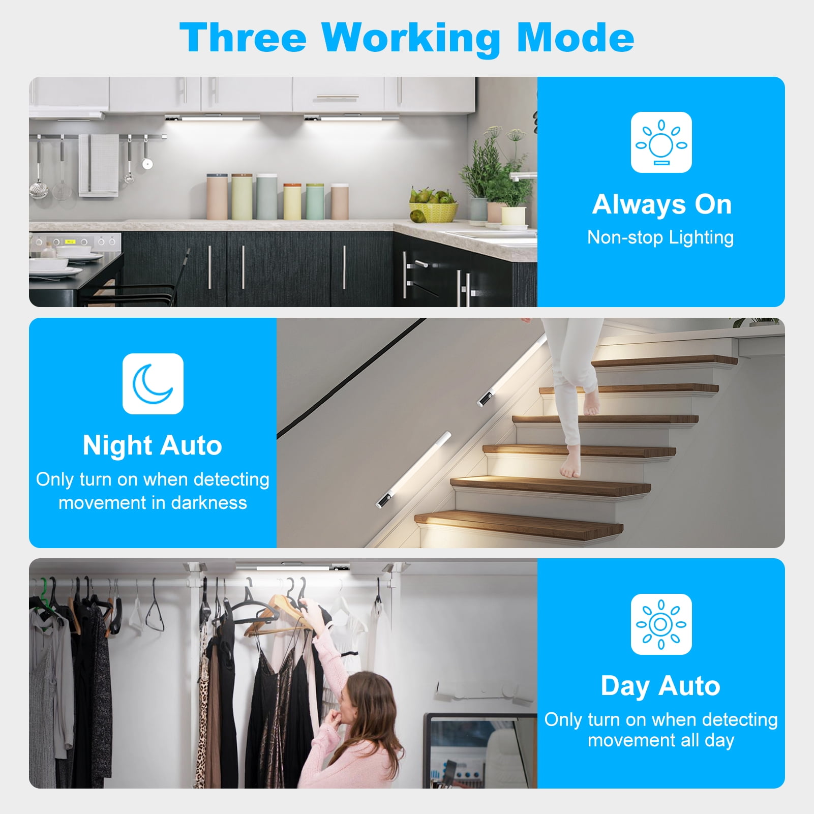2Pack Motion Sensor Light with Remote Control and Digital Display, 3 Color Temperatures, Adjustable Brightness, Rechargeable 2000mAh Battery, PIR Closet Light for Home Lighting – White