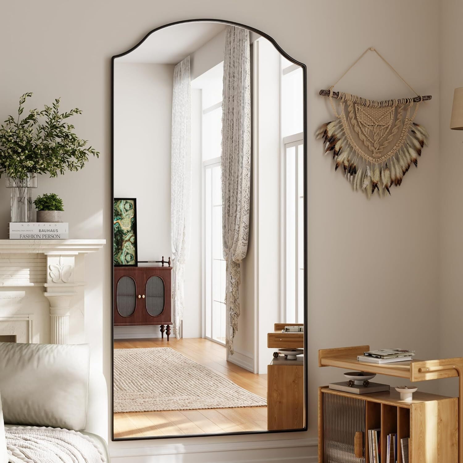 Lumora 24"x65" Arched Full Length Dressing Mirror Floor Standing Mirror Wall Mounted, Black