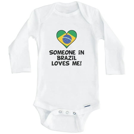

Someone In Brazil Loves Me Brazilian Flag Heart One Piece Baby Bodysuit (Long Sleeve) 6-9 Months White