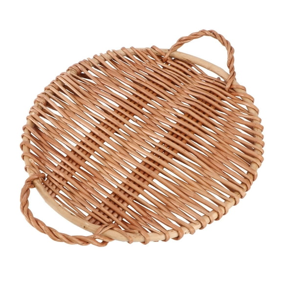 OULII 1Pc Brown Willow Storage Tray for Snacks Fruit Dessert Home Food Service Plate