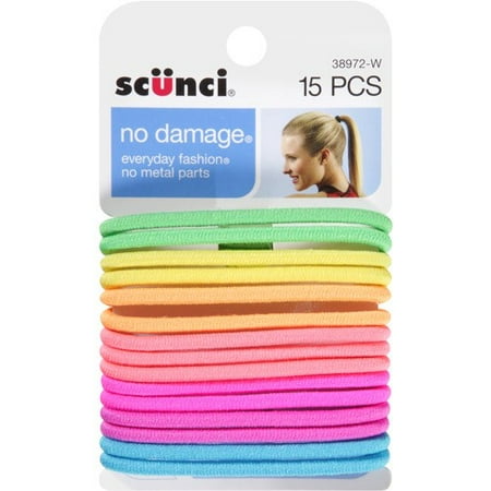 Scunci No Damage Hair Ties, Neon, 15 count