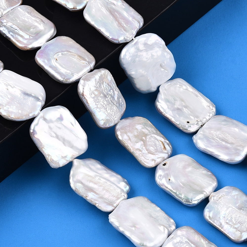 Natural Keshi Pearl Beads Strands Cultured Freshwater Pearl Baroque Pearls Rectangle Seashell Color 21~26x18.5~23x4.5~9mm Hole: 0.6mm about 16pcs/strand 14.57~14.96 inch(37~38cm)