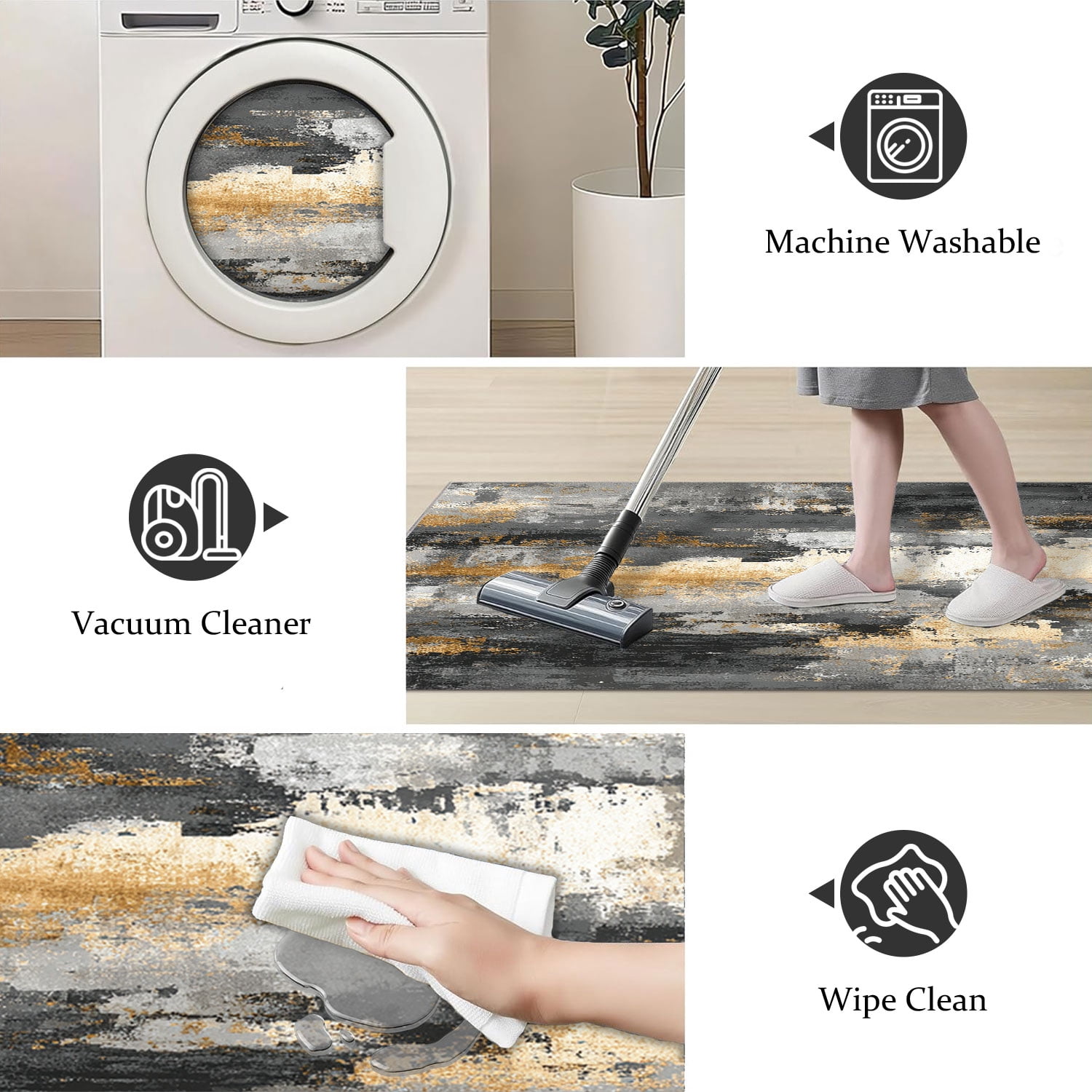 3 Piece Kitchen Rug Set, Non-Slip And Washable, Abstract Pattern Kitchen Hallway Rug, Soft And Comfortable, Suitable For Sinks, Floors, Entrances, Hallways and Bathrooms