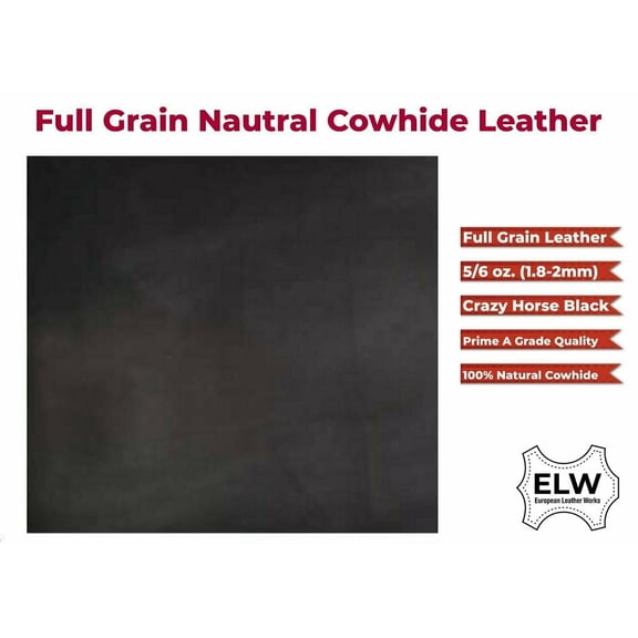Tooling Leather Full Grain 100% Cowhide Leather Piece 12"x12" 2.0mm 5/6oz BLACK
