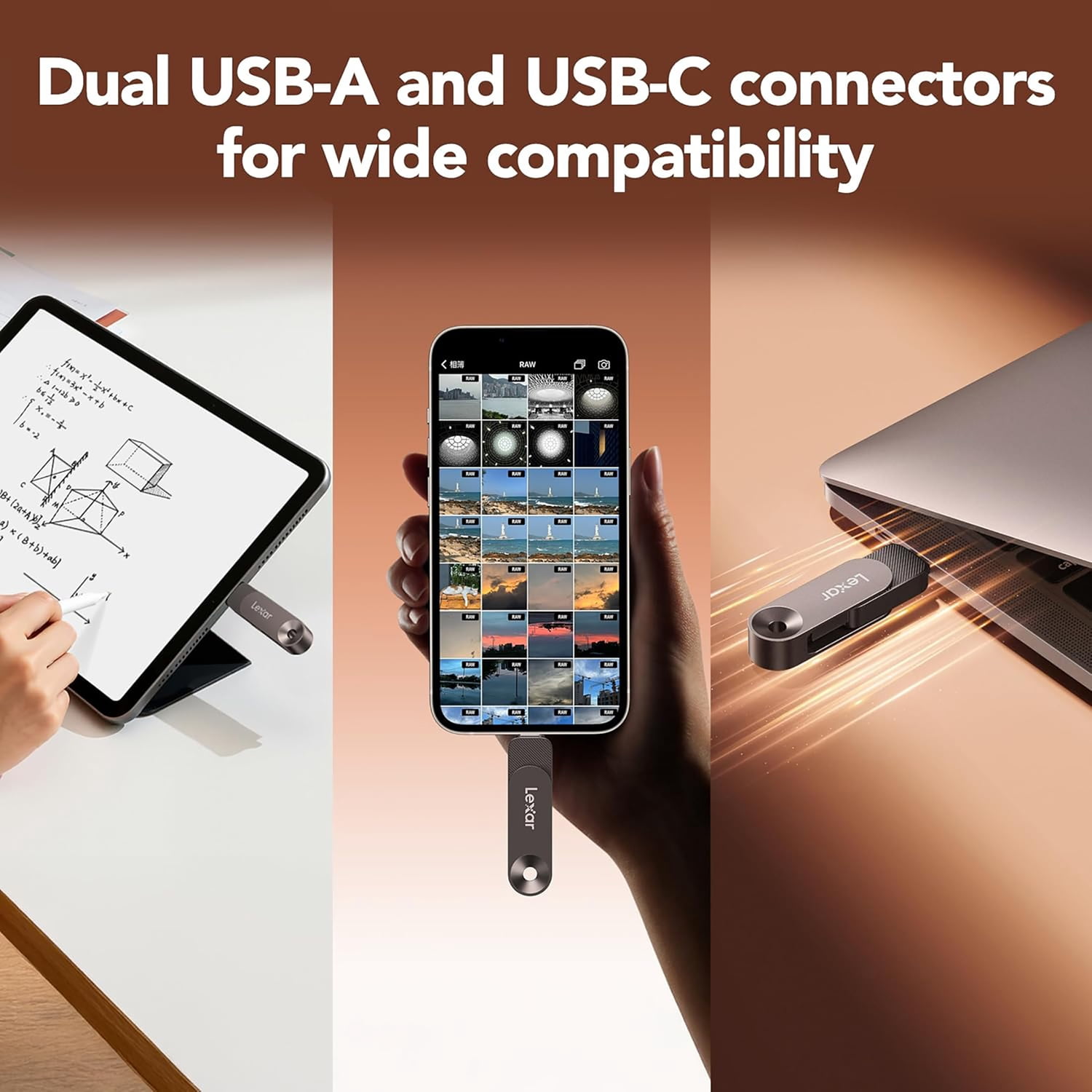 Lexar JumpDrive D500 USB 3.2 Gen 1 Solid-State Dual Drive with USB-C and USB-A Connectors, 256 GB