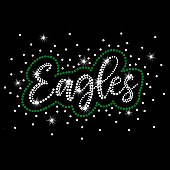 Green Eagles Starburst Sparkly Bling Football Iron-on Clear Green Crystal Rhinestone Transfer by JCS Rhinestones