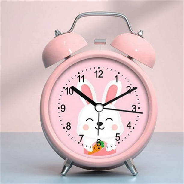Reloj despertador para ninos reloj despertador Vintage con doble campana bonito conejo de dibujos animados reloj de escritorio silencioso para dormitorio de ninos rosa brillar Electronica Walmart en l...