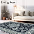 thumbnail image 2 of ODIKA 6'x9' Machine Washable Non-Slip Area Rug, Dark Grey Retro Floral with Subtle Medallion and Vine Design High Traffic Rug, Black, 56055, 2 of 7