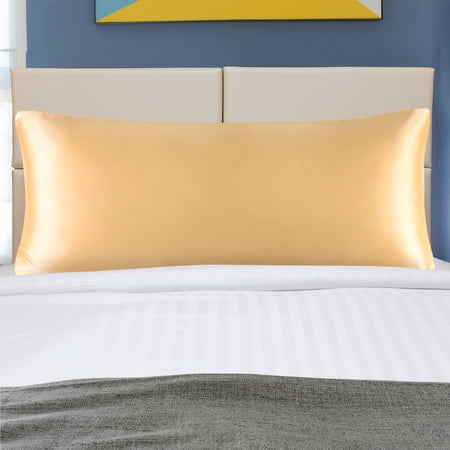 PiccoCasa 1 PC Satin Body Pillowcases Soft with Zipper Gold 20 x48