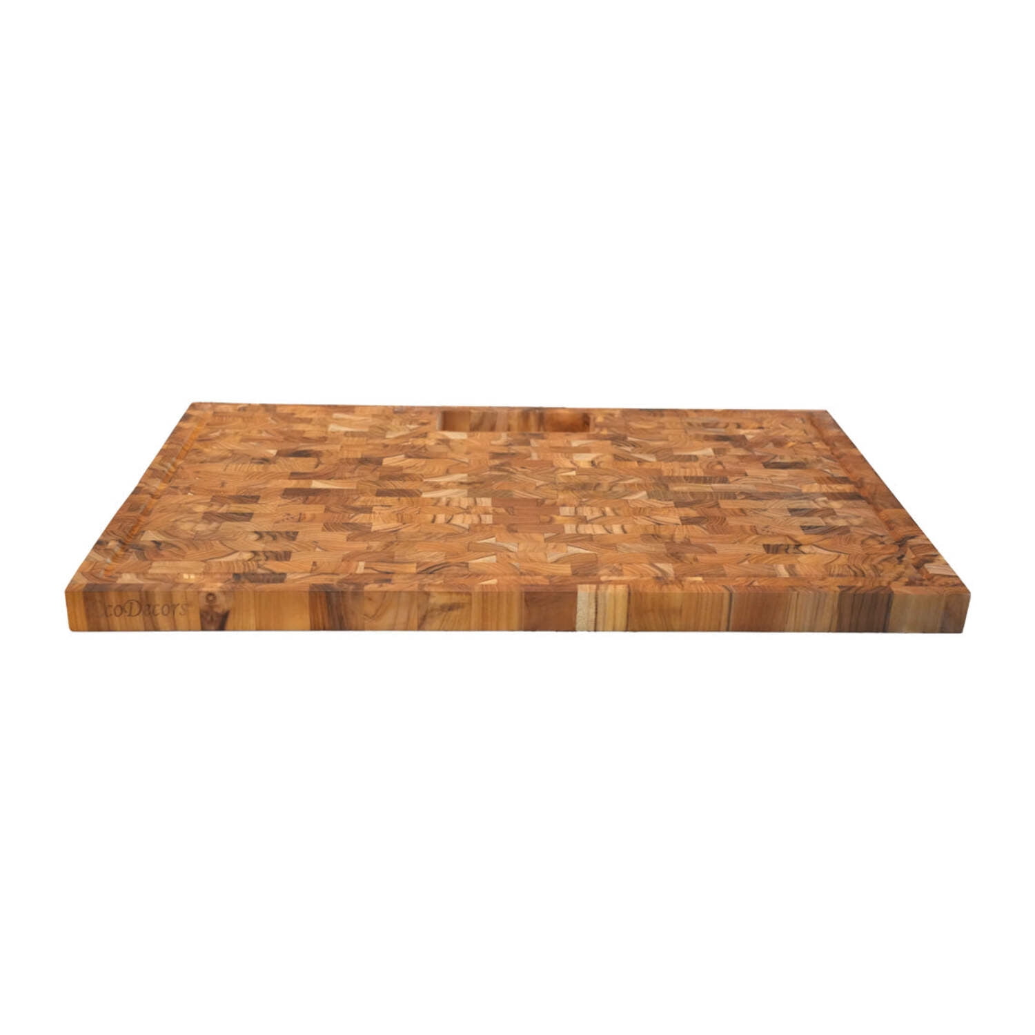 EcoDecors 29" x 18" FSC Teak End Grain Stove Top Cutting Board with Groove  Handles