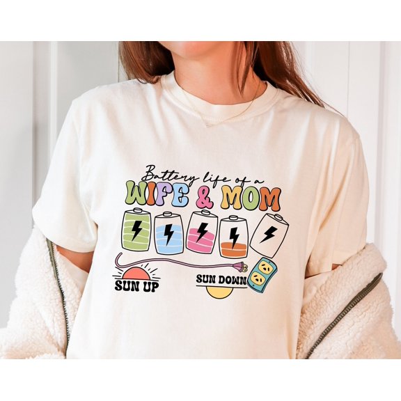Battery life of a wife amp Mom Shirt Motheramp39s Day Shirt Mom TShirt Retro Mama Shirt Mi