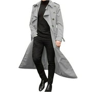 JURANMO 90% off Clearance Sale Trench Coat for Men Full Length Double Breasted Lapel Long Coats Casual Slim Fit Fall Winter Classic Business Overcoat Gray XL