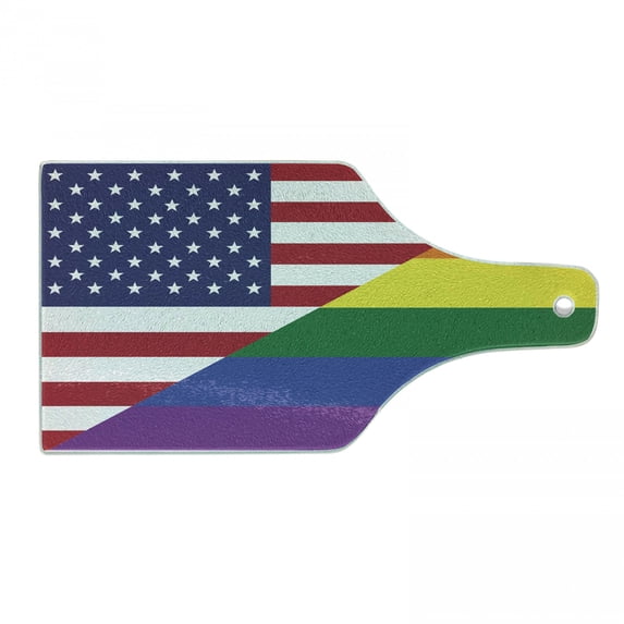 Pride Cutting Board, Conceptual Flag with American Pride Colors Activism Freedom Nationwide Celebration, Tempered Glass Cutting and Serving Board, Wine Bottle Shape, Multicolor, by Ambesonne