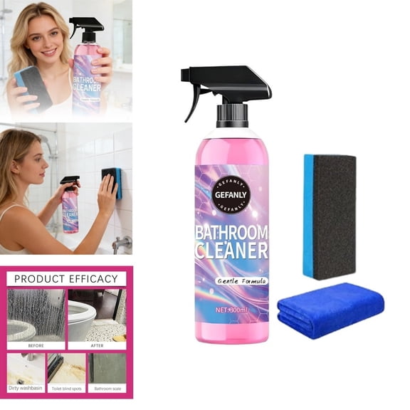 Gefanly Bathroom Cleaner, 1Pcs 10 Fl Oz Powerful Pink Bathroom Cleaner Spray, Hard-Water-Stain Bathrooms Descaler Foam Cleaners for Sink Tub Floor Tile & Bathtub (with Sponge&Towel)