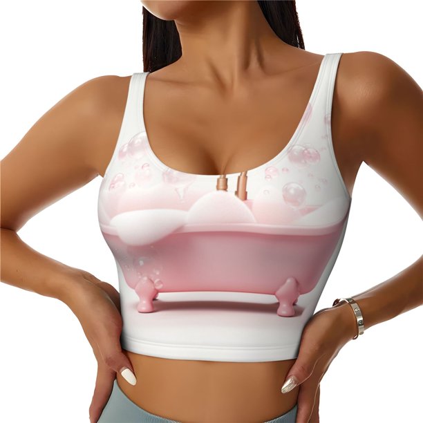Fotbe Cute Bathtub Sujetador Deportivo Largo sin Aros para Mujer con Almohadillas y Soporte Medio, Transpirable y Absorbente, Camiseta Tipo Chaleco o Tank Top-Small