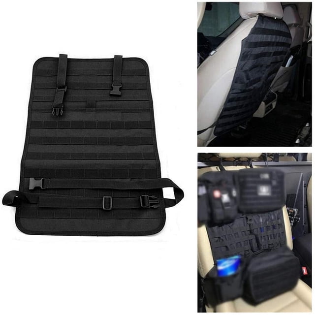 Organizador de respaldo de asiento de coche, protector de asiento de coche táctico Molle para panel de vehículo, ajuste universal (negro)