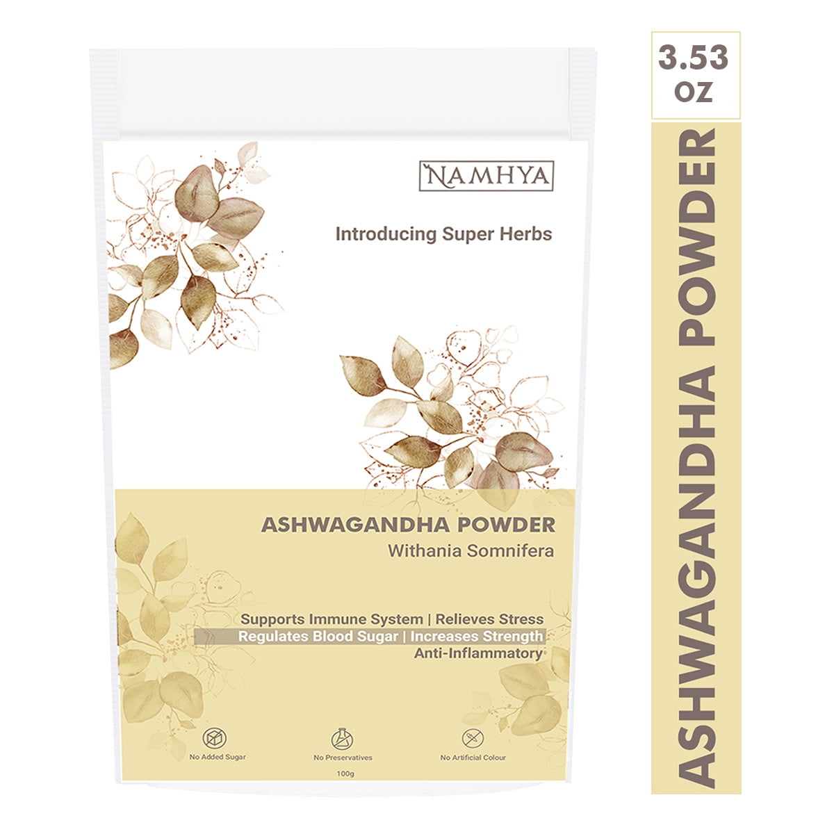 NAMHYA Original Super Herb Ashwagandha Powder for Overall Immunity Booster and Natural Source of Energy with Anti Oxidants 3.53 oz (100 Grams)