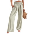 thumbnail image 2 of Wide Leg Pants for Women BWASD Casual Loose Plaid Pattern Flowy Palazzo Pants Baggy High Waist Elastic Trousers Light Green S-XXL Summer Beach Vacation Travel 2026, 2 of 6