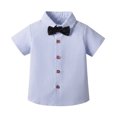 thumbnail image 3 of XAOFW Toddler Boys Girls Back To School Shirts Short Sleeve Lapel Collar Button Front Striped Shirts Child Kids First Day Of School Shirts Stylish Tops 18-24 Months, 3 of 9