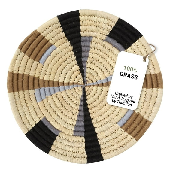 Amara Handwoven Wall Basket, 8" Round Small Natural Grass Wall Decor with Design