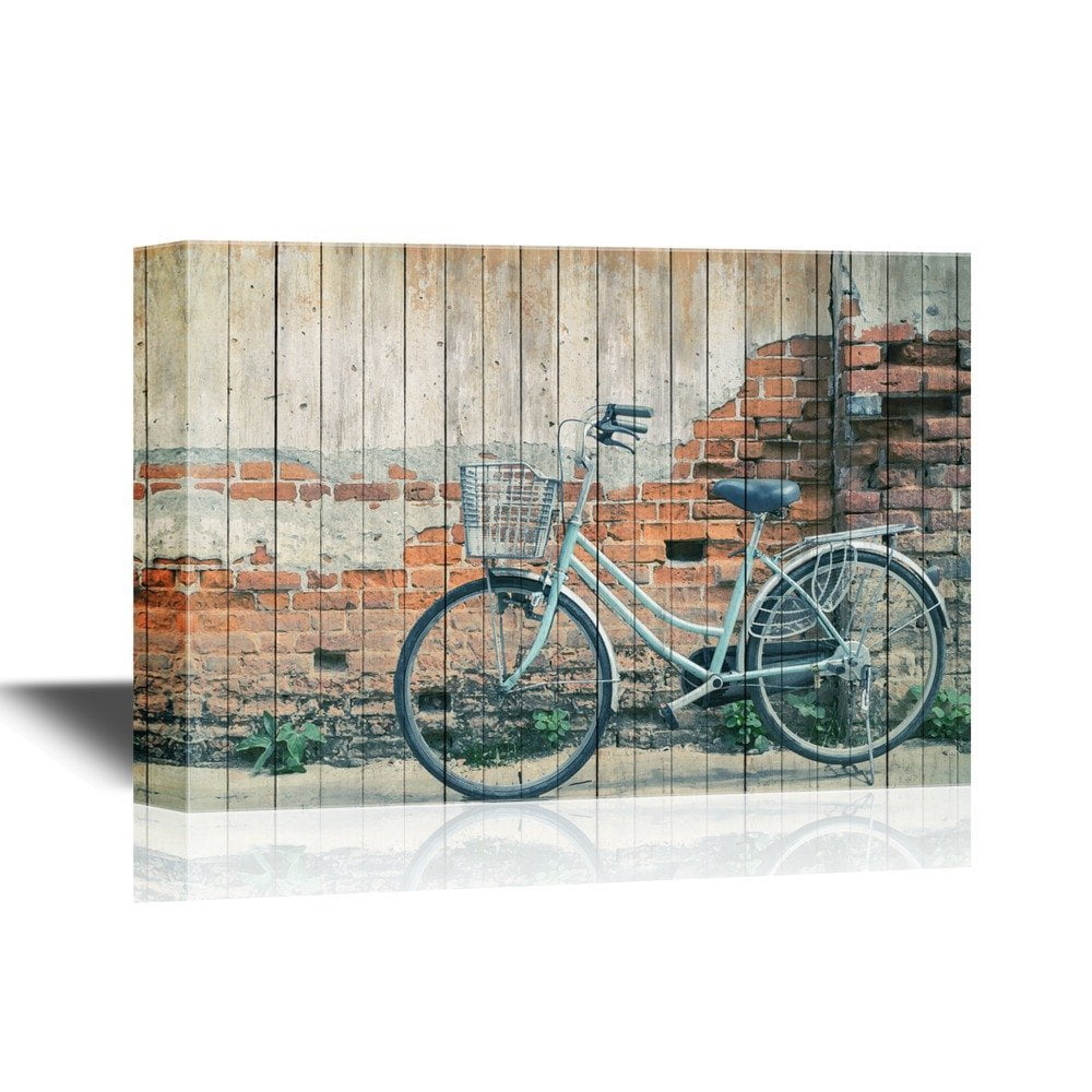 Wall26 Canvas Wall Art Vintage Bicycle with Old Brick Wall and Copy
