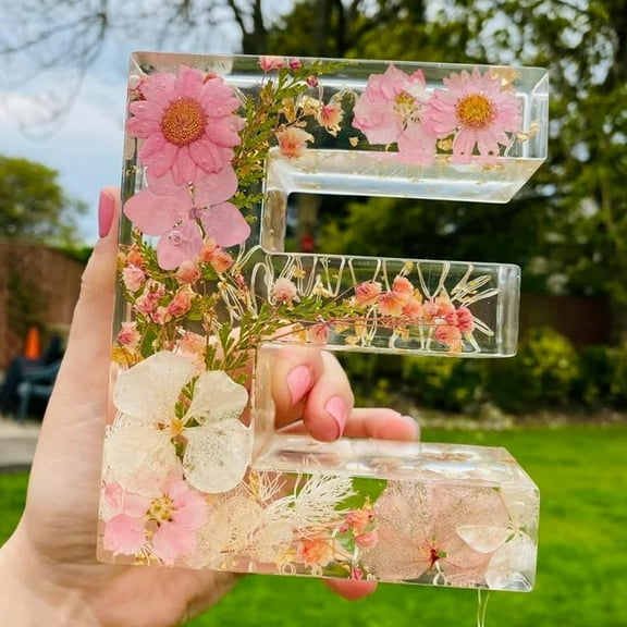 Joernso Floral Resin Night Light Decorative Lamp Letter Shaped Transparent Soft Glow Flicker Free Bedside Lamp Desktop Decoration