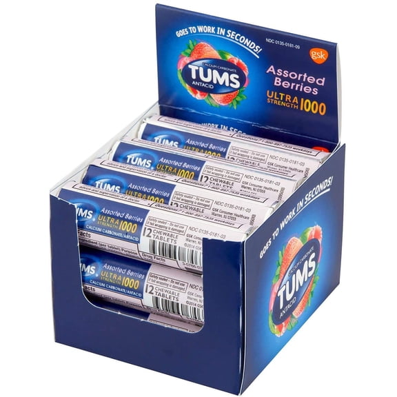Tums Ultra Strength 1000 Antacid Assorted Berries Chewable Tablets 144 Count 12 Rolls 12 Tablets Each