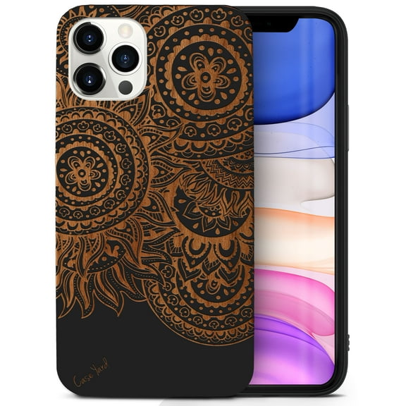 Case Yard Wooden Case for iPhone-12-Pro-Max Soft TPU Silicone cover Slim Fit Shockproof Wood Protective Phone Cover for Girls Boys Men and Women Supports Wireless Charging Geo Henna Design