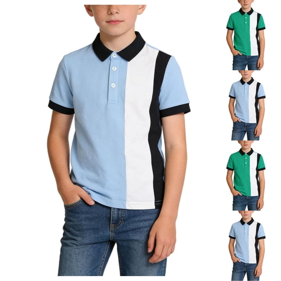 SGFCWSX Boys Short Sleeve Polo Shirt, Teens Casual Top School Collared Daily Summer Tees Light Blue Size 14-15 Years