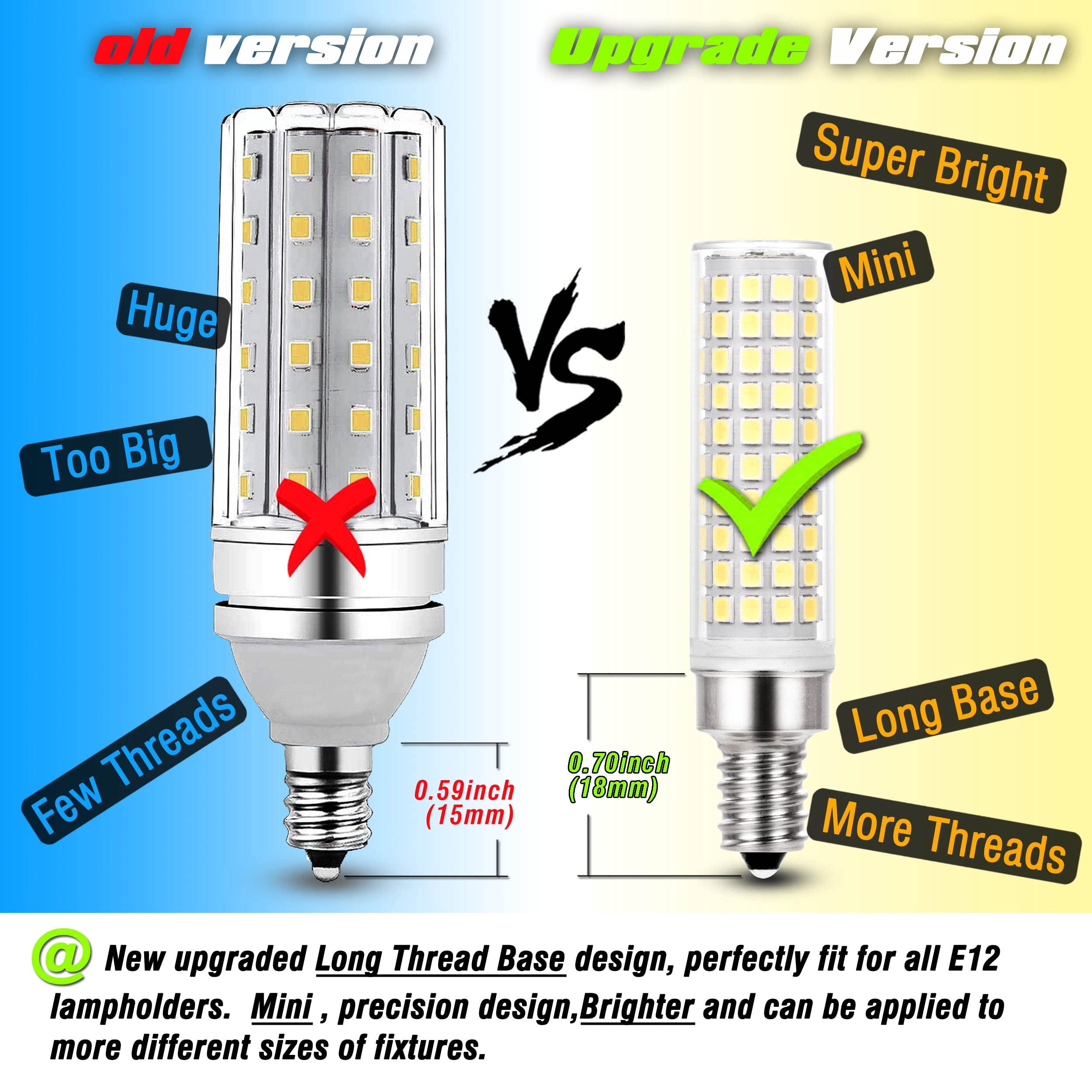 ALIDE E12 10W 6000K LED Candelabra Bulbs,  100w Equivalent 1200lm for ceiling fan light, chandelier, pendant light , Non-dimmable, 4Pack