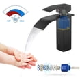 thumbnail image 2 of Grifo mezclador para lavabo en cascada, moderno, negro, para fregadero y lavabo, grifos de baño, grifo mezclador de agua y frío, 2 of 5