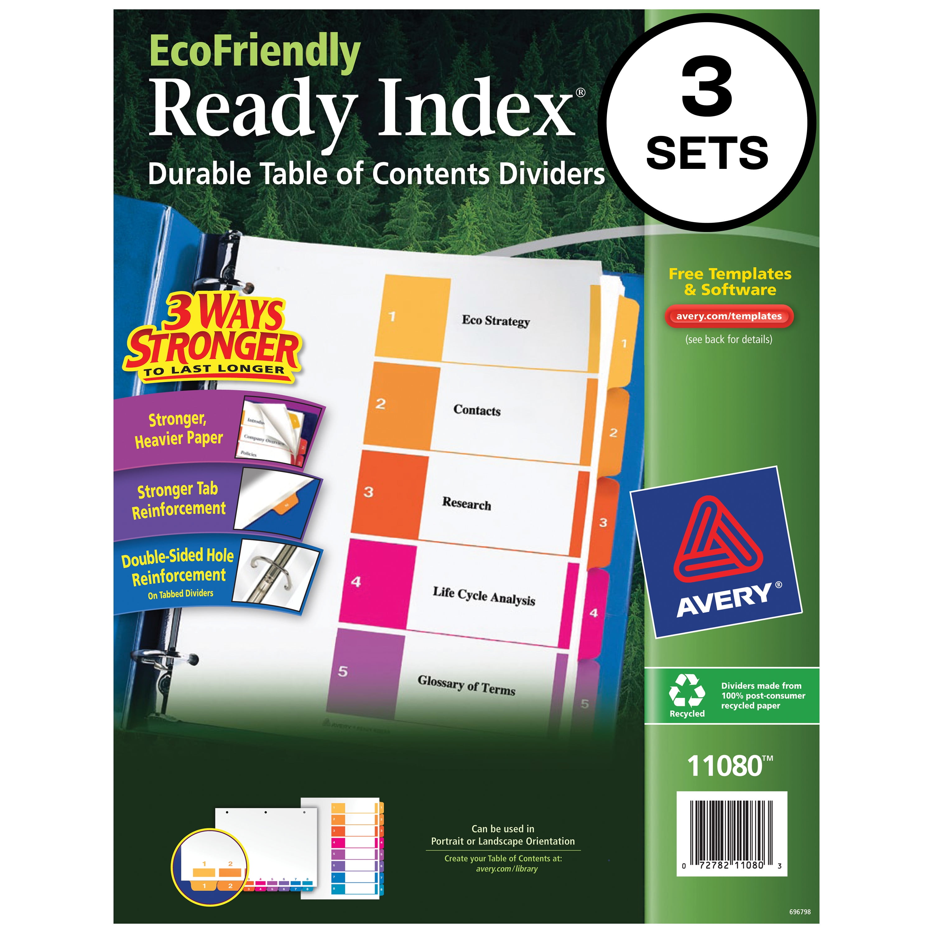 Avery Ready Index 5 Tab Dividers, Customizable TOC, 3 Sets (11080)