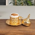 thumbnail image 5 of Turkish Espresso Coffee Serving Tulip Metal & Porcelain Cup with Saucer and Lid (color: gold), 5 of 5