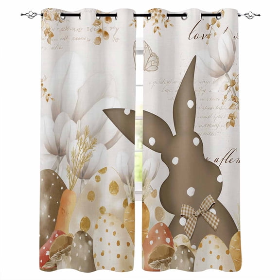 Easter Bunny Blackout Curtains for Bedroom/Living Room, Thermal Insulated Kitchen Curtains, Spring Vintage Country Eggs Flower Plant Grommet Darkening Window Treatment Drapes 42"x63"x2